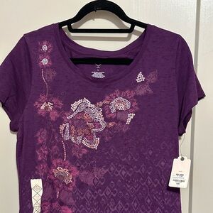 St. John's Bay Purple Floral Short Sleeve Top